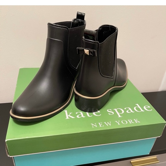 KATE SPADE NEW YORK Womens Black Bow Accent Stretch Gore Waterproof sz 8, New! - Picture 4 of 6